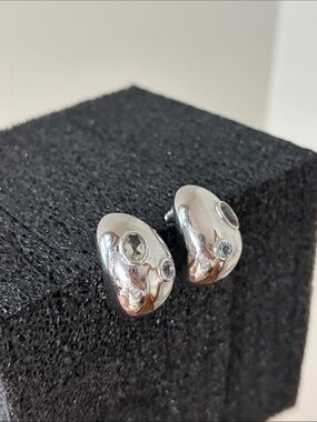 Lizzie Fortunato Mini Silver Arp Bean-Shaped Stud Earrings with Stones